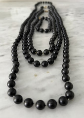 Vintage Set: 3 Black Bead Necklaces with Matching Bracelet
