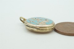 ANTIQUE ENGLISH 9K GOLD BACK & FRONT ENAMEL LOCKET PENDANT c1880