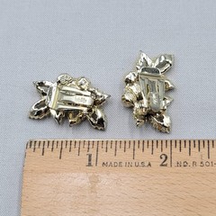 Vintage Judy Lee Climber Clip on Earrings Gold tone Leaved Faux Pearl Rhinestone