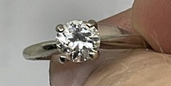 Vintage 14K White Gold European SOLITAIRE Diamond Engagement Ring EYE CLEAN