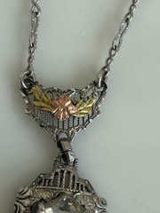 Antique 1920s White Co. Lavaliere Pendant Necklace Clear Crystal Silver/Gold ton