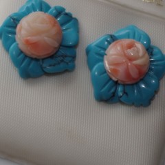 Vintage Created Turquoise Flower Jackets For Earrings Use W Any Studs Split Ear