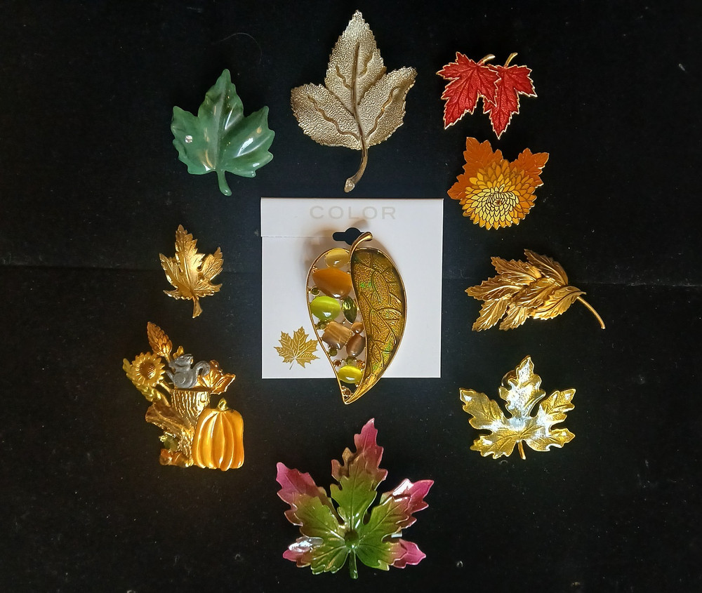 Vtg lot Brooch Pins Autumn Leaves Costume Jewelry Avon BSK KC Kohl’s carded FALL