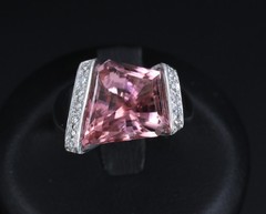 Asymmetric 6.72ct Natural Pink Tourmaline 0.22ct Diamond Platinum Ring Size 6.5