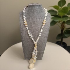 Vintage Clear & Frosted Lucite Acrylic Large Chunky Beaded Lariat Necklace