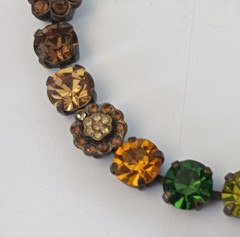 Vintage Crystal Necklace Autumn Brown Green Brass Statement Romantic Statement