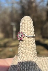 VTG 14k White Gold Ring Flower Pink Tourmaline Cluster Diamond Size 5.75 Estate