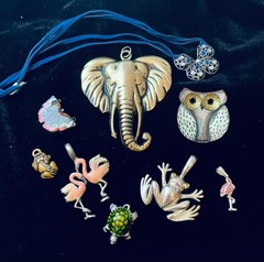 Lot 9 Vintage & Modern Animal & Birds Pendants Charms Elephant Frog Owl Flamingo