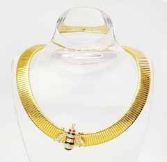 MMA Russian Collection gold tone snake chain sliding bee insect pendant necklace
