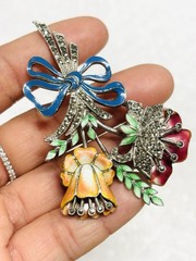 Vtg 925 Sterling Silver Marcasite Blue Red Green Enamel Flower Brooch Pin