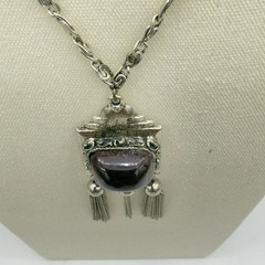 Vintage EDLEE Poured Glass Necklace Amethyst Gropoix Style Tassel Etruscan