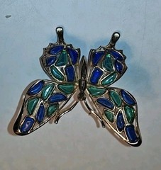 Trifari Philippe ‘Modern Mosaics’ Emerald & Sapphire Poured Glass Butterfly Pin