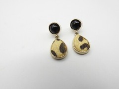Black Plastic Faux Animal Fur Dangle Pierced Earrings Vintage