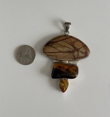 VTG Charles Albert 925 Sterling Silver Jasper, Amber and Citrine Pendant MASSIVE