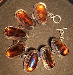 Silver Modernist Amber Big Baltic Bracelet Brutalist Abstract Design Artisan