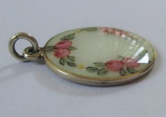 ANTIQUE STERLING SILVER GUILLOCHE ENAMEL ROSE DAVID ANDERSEN CHARM PENDANT
