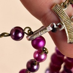 Vintage Signed Japan Purple Metallic Bead Necklace 17in Adjustable B110