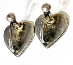 Vintage Heart Damascene Enamel Sterling Silver AMITA Japan Earrings Non Pierced