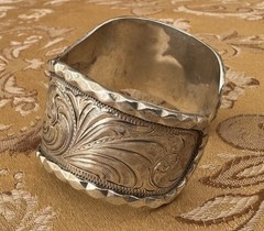 Vintage Premium Western Hand Engraved Sterling Silver Signed Moses Cuff Bracelet