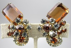 LOVELY DELIZZA & ELSTER JULIANA TOPAZ RHINESTONE CLIMBER CLIP ON EARRINGS