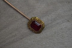 Vintage 10K Yellow Gold Red Pink Stone Stick Pin Hat Pin 1.28g Victorian Antique
