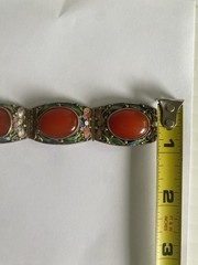 CHINESE EXPORT Bracelet Silver Filigree Cloisonne Enamel Vintage Carnelian Panel