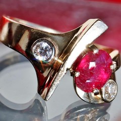 14k yellow gold 1.80ct natural diamond sz 9 ring ruby vintage heated 8.7g N2973L