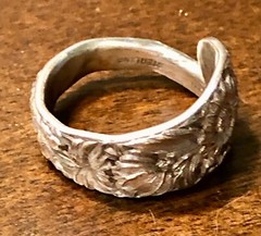 ANTIQUE STERLING SPOON BYPASS RING STUNNING DEEPLY ETCHED FLORAL PATTERN SIZE 13
