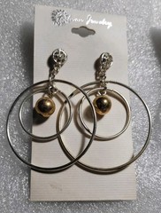 6 Pairs NEW VINTAGE DANGLE HOOPS EARRINGS PIERCED DROP BIG CLASSIC • OLD STOCK
