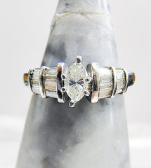 14K White Gold .69ct Marquise & Baguette Natural Diamond Ring Size 6 5g Vintage