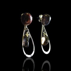 Ss Stainless Steel Natural Smokey Quartz Stone Dangle Drop Stud Post Back