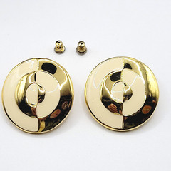 Geometric Mismatch Metal Cream Enamel Gold Tone Round Career Pierced Earrings