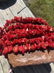 Vintage Red Natural Coral Chip Necklace 3 Three Strands 18 In Gold Tone Estate