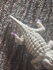 Vintage Textured Metallic Miniature Alligator Brooch with Purple Claw Accents