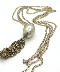 Vintage Faux Baroque Pearl Pendant Necklace Gold Tone Opera Length