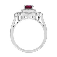Art Deco Style 14K White Gold FN Lab Created Ruby Diamond Wedding Women’s Ring