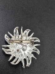 Vintage Silver Tone Rhinestone Starburst Brooch Mid Century Sunburst Pin 1960s