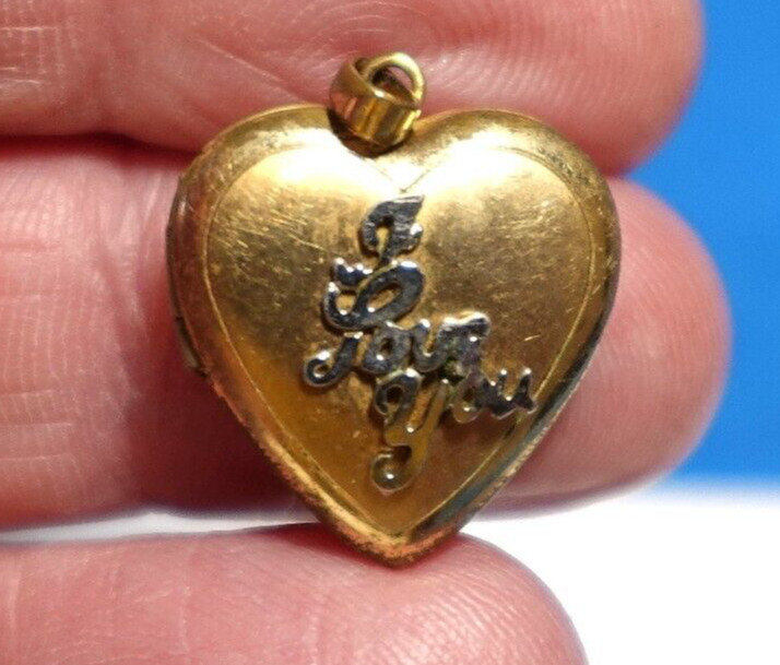 14K GOLD FILLED SILVER “I LOVE YOU” HEART LOCKET VINTAGE 2.3 GRAMS J-530