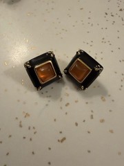 Vintage Joan Rivers Black Diamond Shape Stud Earrings with Amber/Topaz Centers