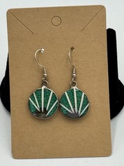 Vintage Alpaca Mexico Crushed Mosiac Turquoise Inlay Shell Shape Unworn Earrings