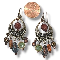 Gold Tone Boho Dangle Earrings Beaded Tribal Festival Artisan Style