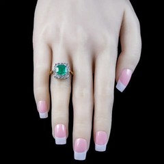 3.90 Ct Natural Emerald Art Deco Vintage Engagement Ring 14K Yellow Gold Over