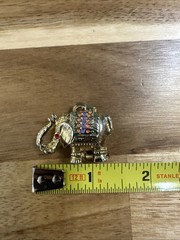 Vintage Gold Tone Elephant Trinket Box Charm Pendant Hinged Enamel Rhinestone
