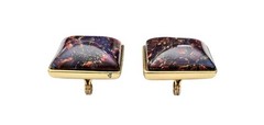 Yves Saint Laurent Purple Pink Foil Art Glass Square Clip On Earrings J672