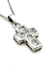 Silpada Retired VINTAGE N0769 Sterling Silver CZ Cross Pendant Necklace