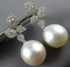 1.52CT DIAMOND & AAA SOUTH SEA PEARL 18KT WHITE GOLD MULTI LEAF HANGING EARRINGS