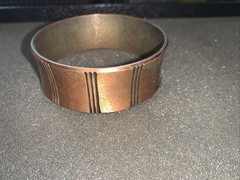 Vintage Brass Copper Bangle Bracelets Ethnic Boho Leather Inlay Lot of 4