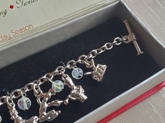 12 Days Of Christmas Charm Bracelet Sterling Silver Finish Toggle Clasp In Box