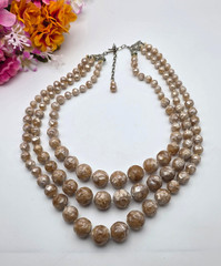 Vintage Champagne Thermoset Lucite Bead Necklace 3 Strand Graduated MCM 21 In