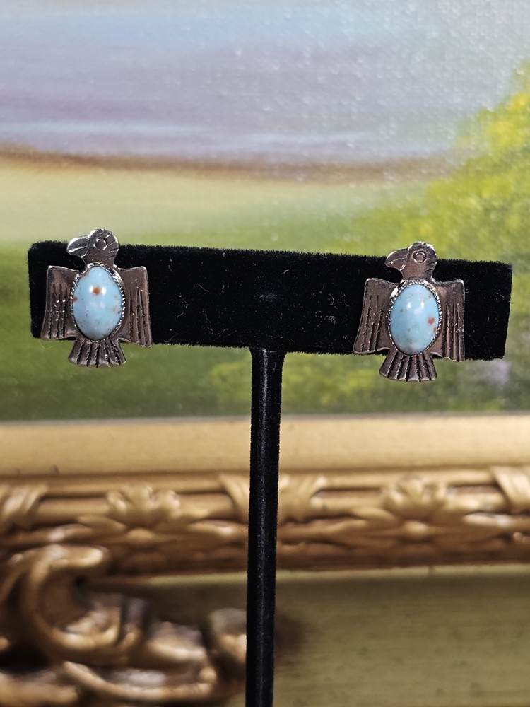 Vintage Silvertone Faux Turqouise Thunderbird Southwestern Style Screwback…